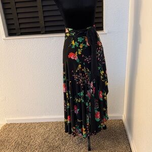 CAbi Black Floral A-Line Skirt